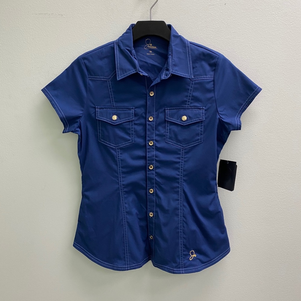 Blue Jaanuu Button-Up Scrub Top